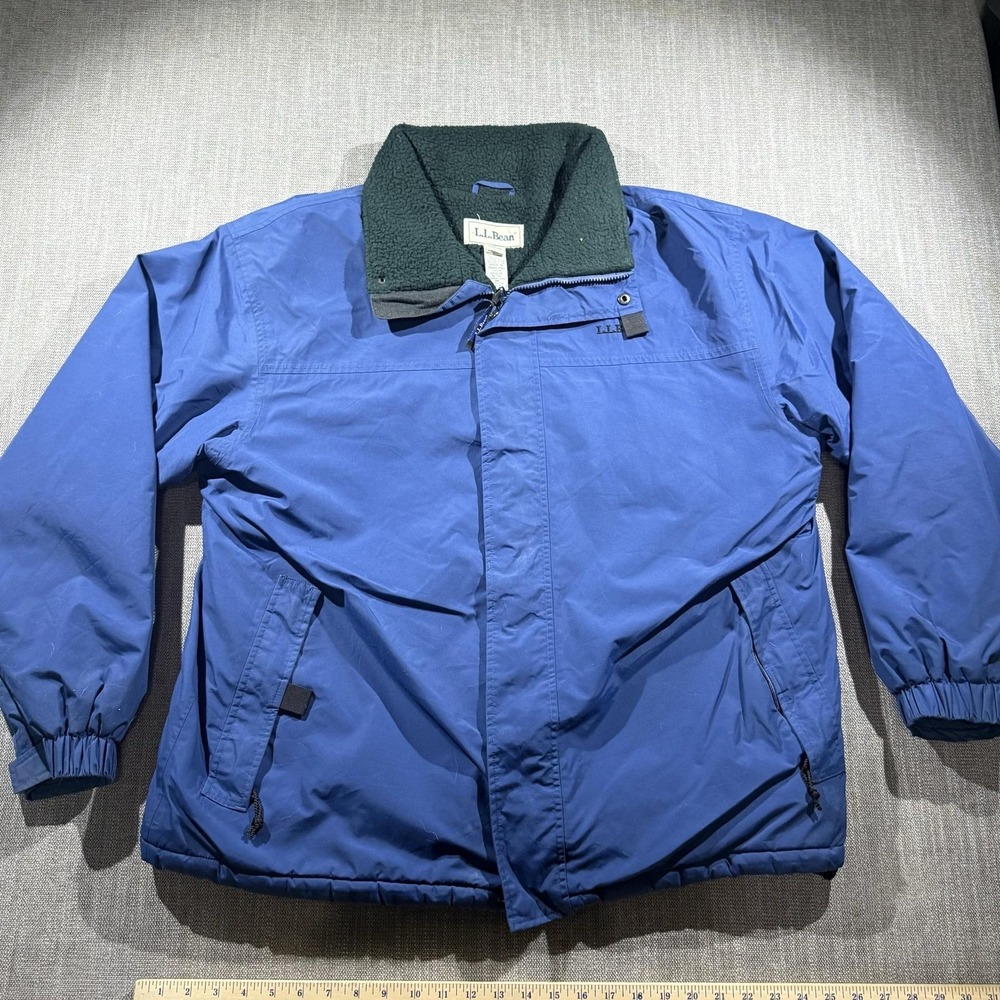 L.L. Bean Jacket Mens XLT Blue Fleece Lined Full Zip Winter Windbreaker Outdoor